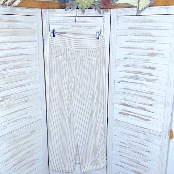 ANTHROPOLOGIE * Buttoned Wide Leg Pants Neutral Striped Linen Mix Size 0 / XS - Picture 3 of 10